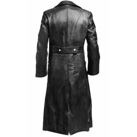 CyMEN'S GERMAN CLASSIC WW2 MILITARY UNIFORM OFFICER BLACK REAL LEATHER TRENCH COAT M17