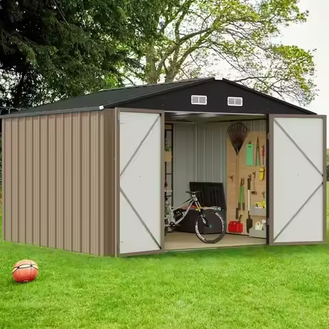 Outdoor 10x8 Metal Storage Shed with Lockable Door for Waterproof Garden, Patio, Lawn Use