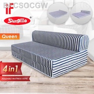 【newreadystock】✻IF Mimo Foldable Queen 6 Inch Thick Foam Mattress / 2 Seater Sofa Bed 4 In 1 (Blue/Red/Green Stripe)