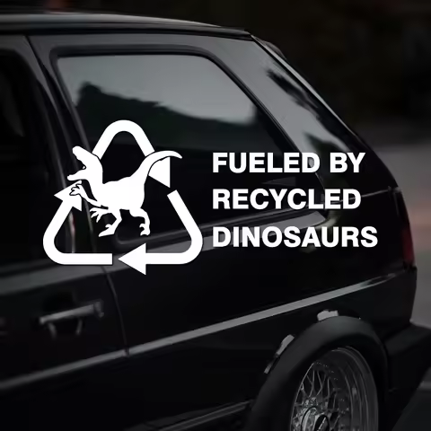 Fueled By Recycled Dinosaur Vinyl Decal Sticker, Car hobby, Window Decal, Truck Decal custom made