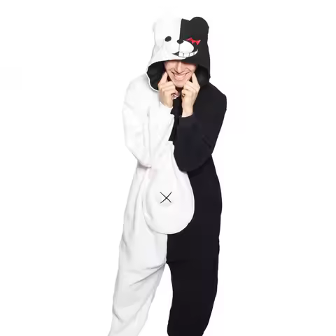 HKSNG Adult Monokuma Bear Onesies Kigurumi Cosplay Costume Anime Pajamas Halloween Party Jumpsuits P
