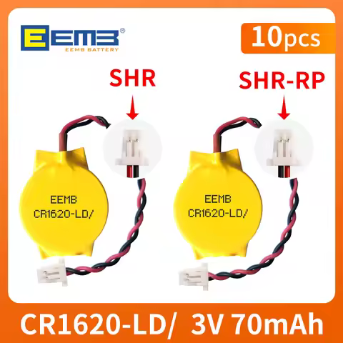 10PCS CMOS Battery EEMB 3V CR1620 CR2016 CR2025 Battery with SHR plug Motherboard Laptop Replacement