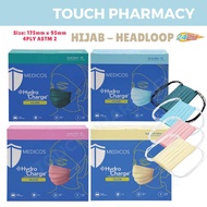 MEDICOS HIJAB 4PLY ASTM 2 ULTRASOFT Sub Micron Surgical Face Mask (NEW) HydroCharge Hijab Headloop 4ply Surgical Face Mask (Assorted Color) 50's