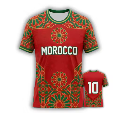 Morocco Soccer Fan 3D Jersey Summer Outdoor Sports Breathable Short-sleeved Football Training Top Un