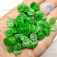 [NML04] Set of 2 9mm Flat Coins Malay Jade - Charm Accessories Lucky Feng Shui Beads for Men and Wom