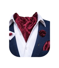 4 PCS Ascot Ties for Men,Jacquard Cravat Ascot Tie Pocket Square Cufflinks with Floral Lapel Pin