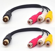ELNONE 2PCS 18CM/0.6FT Short TV Male Plug to 3 x RCA Red Yellow White Female Jack Adapter Cable for 