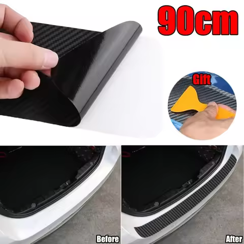 Car Rear Trunk Guard Plate Sticker Carbon Fiber Gum Bumper Anti-Scratch Cover Trim Guard Edge Decal 