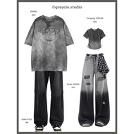 GREYCIE couple outfit Set t-shirt unisex jeans women's crop top wide leg pants SX4 SX4A1 SX4A1 S11Q1