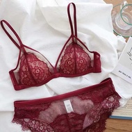 triumph bra bra set Perancis renda nipis segitiga cawan seluar dalam feminin Honmei tahun merah sati