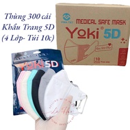 Thùng 300 Cái Khẩu Trang Yoki 5D Mask Thiết Kế Siêu Dễ Chịu 4 Lớp Kháng Khuẩn (Túi 10 cái)