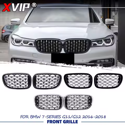 XVIP Diamonds Style Front Bumper Racing Grille For BMW 7-Series G11 G12 2016-2018 Chrome Silver Car 