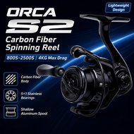 ORCA S2 Ultralight Carbon Spinning Reel 800S-2500S Shallow Spool 4KG Drag 5+1BB Long Cast Lure Fishi
