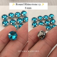 kristal cangkang round rhinestone 8mm claw grade a glass anti karat - aquamarine 12