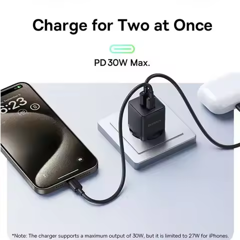 NEW Baseus 60W Dual-Port PD Charger 30W USB-C Fast Charging GaN Travel Adapter for iPhone Samsung An