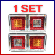 12V~24V Square LED Light Chrome Tail Lamp FOR Lorry Truck Trailer Lampu Belakang Lori 1 Tan 40CM Pet