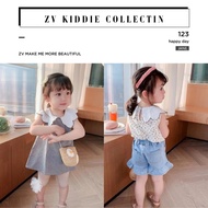 【Ready Stock】KIDS wear girl top - Large lapel ruffled sleeveless floral baby shirt - GC238
