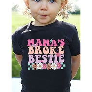 Girls Fun < MAMA's BROKE BESTIE} Pattern T-Shirt-Soft Knitted Black Sweater, with Floral Letter Desi