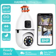 Hamrol CCTV Lampu V380 Pro 8MP Kamera WiFi Dual Bohlam 360 PTZ Panoramic IP Camera CCTV (Free E27 In