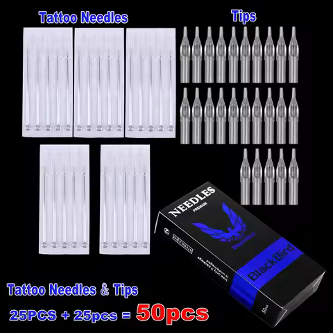 50pcs Tattoo Needles+Tattoo Tips Set Disposable Mixed Tattoo Needles & Assorted Tattoo Needles Tubes
