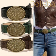 DOLLSBA Western Cowboy Belt, Retro Vintage Carved Buckle Embossed Belt, Luxury PU Leather Y2K Punk R