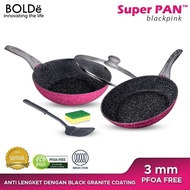 Bolde Wok / Super Pan Granite Series Black Pink Set 5 Pcs - Fry Pan 22cm, Wok Pan 26cm) - RD610