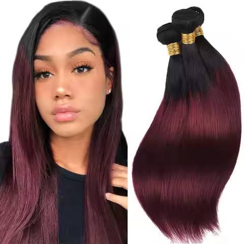 1B/99J Burgundy Straight Human Hair Bundles 12A Unprocessed Brazilian Virgin Weave 3 Bundles 100% Hu