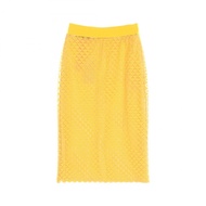 GUCCI × Adidas GG 薄紗中長裙 693449 尼龍 黃色 S 碼 二手 女款