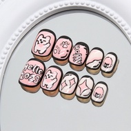 Pink Cute Rabbit Fake Nails Footprint Love Nails Cute and Playful Childlike INS Fake Nails