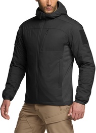 Men's Insulated Hooded Tactical Jacket, Lightweight Mid-Layer Warm Hoodie, Water Resistant Full Zip 