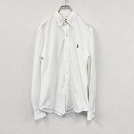 RALPH LAUREN 針織牛津長袖 Polo 衫，帶刺繡 Logo，白色，S 碼，古著