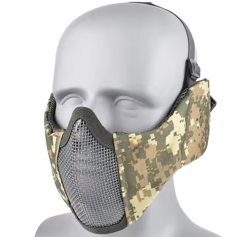 Hunting Foldable Mesh Mask With Ear Protection Airsoft Half Face Paintball Shooting Tactical CS Warg
