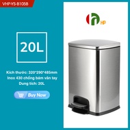 Thùng rác inox có đạp chân phủ nano chống bám bụi bẩn nắp đậy kín dung tích 20L 30L trong nhà - VHP-