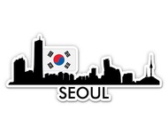 Squiddy Seoul South Korea Skyline - Vinyl Sticker Decal for Phone, Laptop, Water Bottle (4" Wide)