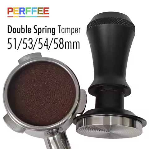 Coffee Tamper Double Spring 58mm Constant Pressure 30lbs Loaded Espresso Tamper Ripple Base Coffee A
