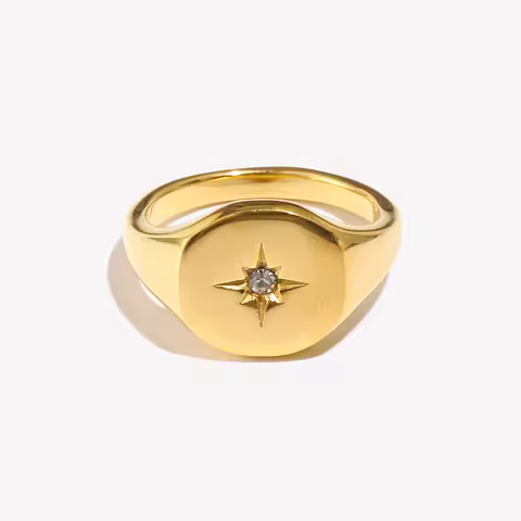 E.B.belle Aspect North Star Seal Ring Silver Color Waterproof 316L Stainless Steel Jewelry 18K Gold 