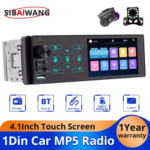 4.1Inch 1Din Touch Screen Car Radio Bluetooth Multimedia MP5 Player TF AUX USB Type-C Charging FM Ra