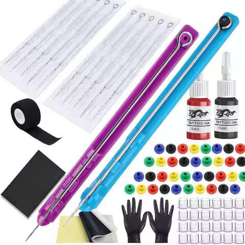 Tattoo Kit Tattoo Hand Poke Pen and Stick Set DIY Tattoo Needle Holder Ink Cup Pigment Glover Tattoo