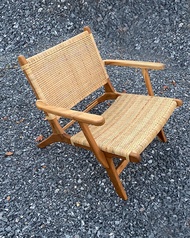 เก้าอี้คาเฟ่ เก้าอี้ไม้สักแท้ผสมหวาย Woven rattan low lounge chair / ส่งฟรีทั่วไทย