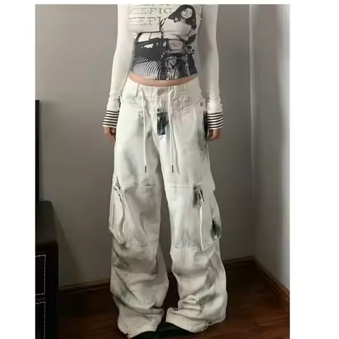 Women Jeans Wide Women's Jeans Span Shoujo Girl Style Denim Tier White Pants Jean Y2k Coquette Woman