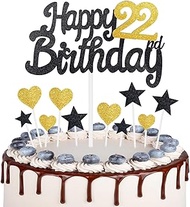 iNINGER 22th Birthday Cake Topper Black Gold Glitter Cake Topper 22th Fabulous Cake Decoration for H