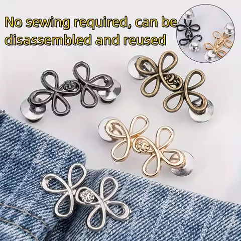 2Pcs Lucky Four Leaf Clover Alloy Waist Clips, No-Sew Adjustable Detachable Buckle for Pants Skirts,