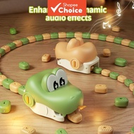 Remote Control Crocodile Race Set with Sound Effect, USB Rechargeable Domino Building Block Game for