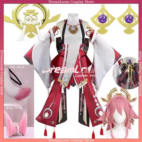 Yae Miko Full Set Guuji Yae Cosplay Costume Wig Earning Headwear Ears Tail for Comic Con
