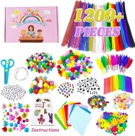 1200pcs DIY Art Craft Materials Kit Includes Pompoms Pipe Cleaners Wiggle Googly Eyes Popsicle Sticks for Kids Children