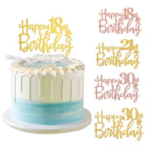 1/3pcs Happy Birthday Cake Topper Glitter 18th 21th 30th 40th 50th Age Cakes Toppers Birthdays Party