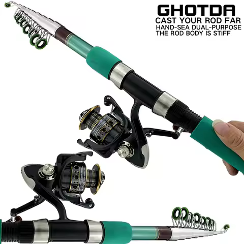 Bass Pike Carp Fishing Rod Combo Catfish Rod 1.8-3.6M Telescopic Fishing Rod and Spinning Fishing Re