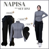 3In1 One Set Sports | Pants, Anti-UV Jacket, Bella Square Hijab | Hiking Outfit- D054