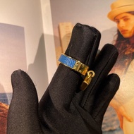 Hermes藍色/金色 鎖頭拼金屬絲巾扣 O964