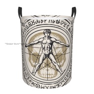 【NEW】 Foldable Laundry Basket for Clothes Pentagram With Vitruvian Man Storage Hamper